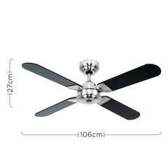 Magnum Brushed Chrome & Black 42 Inch Reversible Celling Fan With Remote Control