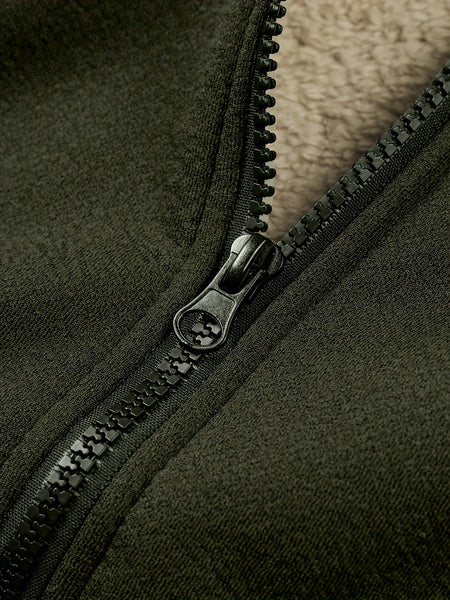 Men's Casual Zip-Up Hooded Jacket with Letter Print, Black & Beige Contrast, Regular Fit, Machine Washable, Front Pockets for Outdoor & Casual Attire