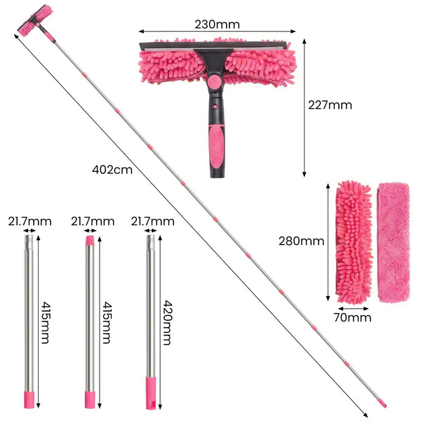 4M Window Squeegee Set Glass Cleaning Tool with Extension Poles & Washer for Indoor and Outdoor Use