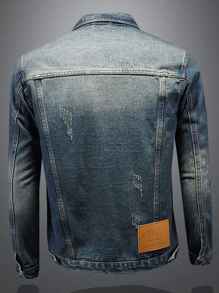 Geng Yuanshi Spring New Arrival Washed Denim Jacket for Men, Spring New Arrival Slim Fit Vintage  Denim Jacket for Men