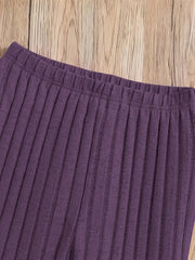 A Set of Women's Ribbed Letter Applique Hoodie and Flared Pants