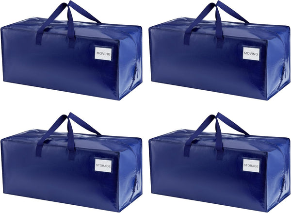 VENO 8 Pack Moving Bags Heavy-Duty Extra Large W/Backpack Straps, Moving House Essentials, Strong Handles & Zips, Clothes Storage, Packing, Laundry Bags, Reusable and Sustainable (Blue, 8 Pack)