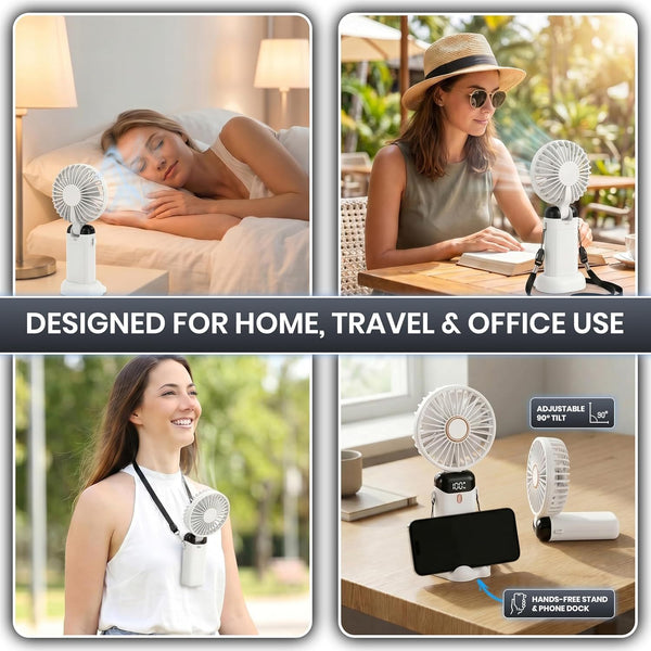 1pc Portable Handheld Fan USB Rechargeable Foldable Mini Desk Fans 5 Speeds, Personal Cooling Fan with Neck Strap for Travel, Office & Outdoor Use, Removable Cover for Easy Clean, Black, Pink, White Options 1 Pack