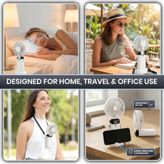 1pc Portable Handheld Fan USB Rechargeable Foldable Mini Desk Fans 5 Speeds, Personal Cooling Fan with Neck Strap for Travel, Office & Outdoor Use, Removable Cover for Easy Clean, Black, Pink, White Options 1 Pack