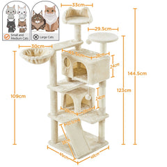 Costoffs Cat Tree, Cat Tree Tower, 145cm Multi-Level Cat Tree Tower with 2 Condos, Dangling Balls, Ladder, Sisal Scratching Posts, Round Platform, Cosy & Stable Indoor Cat Kitten Furniture, Activity Centre, Scratching Tree