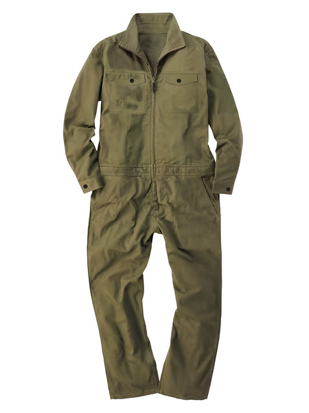 Men's Solid Color Cargo Jumpsuit with Full Zip, Long Sleeves and Front Pockets