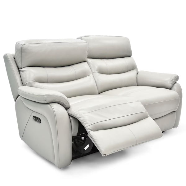 Fletcher Light Grey Leather Power Reclining 2 Seater Sofa with Power Headrest