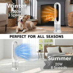 Bladeless Tower Fan for Bedroom Home Office, Quiet Oscillating Cooling Fan with Remote Control, 8 Speeds Pedestal Fan, 80° Wide Angle Air Circulator, 8H Timer LED Display, Safe for Kids And Pets