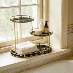 Large 3-Tier Bathroom Organizer with Metal Frame - Perfect for Cosmetics, Perfumes, Skincare & Toothbrushes - Durable Cast Iron, Washable UV Panel