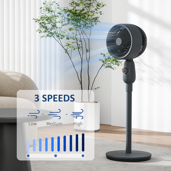 Pedestal Fan, Powerful Air Circulator, 12 Inch Floor Standing Fan with 3 Speed Settings, Oscillating Function for Bedroom, Home and Office, Grey, Adjustable Head, Safe Design, Versatile Use