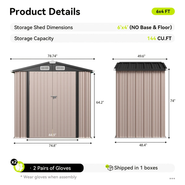 6x4 FT Metal Storage Shed - Heavy Duty Outdoor Utility Shed With Lockable Door, Weather-Resistant for Garden, Backyard, Patio - Easy Assembly & Modern Design 179cm W X 115cm D X 195cm H