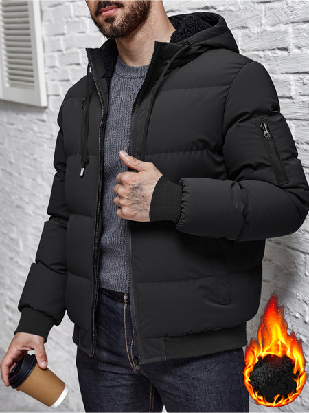Winter Plush Jacket Thick Warm Jacket Hooded Jacket Casual Outdoor Jacket Solid Color Zipper with Plush Thickening