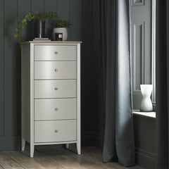 Bentley Designs Whitby Scandi Oak & Soft Grey 5 Drawer Chest of Drawers