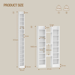 CD Shelf, 14-Tier Open CD Stand, Two-Piece Media Shelf, Freestanding Shelf, Stand Or Display Case, for Living Room, Study, 17 X 20 X 213cm, White