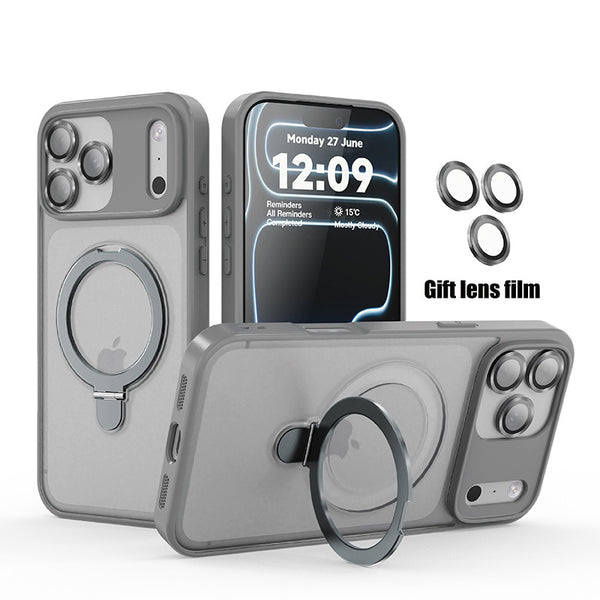 Phone Case - Matte Magnetic Stand Luxury Phone Case for Iphone 17, 16, 15 Pro Max Plus, Featuring a Large Ring Holder And Protective Cover