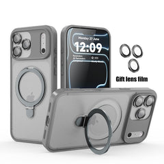 Phone Case - Matte Magnetic Stand Luxury Phone Case for Iphone 17, 16, 15 Pro Max Plus, Featuring a Large Ring Holder And Protective Cover