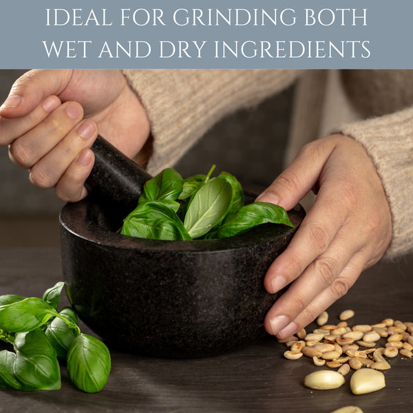Homiu Granite Pestle and Mortar Set – Large 16 cm Solid Natural Stone Grinder for Spices, Herbs, Seeds & Garlic – Durable Non-Porous Granite Bowl