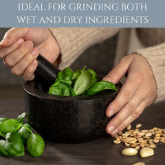 Homiu Granite Pestle and Mortar Set – Large 16 cm Solid Natural Stone Grinder for Spices, Herbs, Seeds & Garlic – Durable Non-Porous Granite Bowl