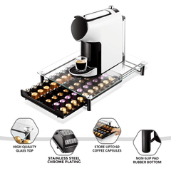 60 Nespresso Compatible Coffee Pod Drawer Glass Transparent Storage Compatible Tray Dispenser Holder for Capsules, Pods