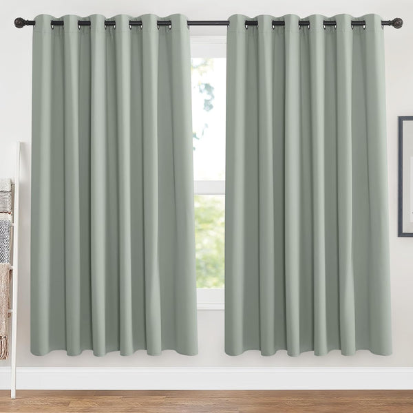PONY DANCE Grey Blackout Thermal Insulated Curtains for Bedroom, 46 X 54 Inch Short Eyelet Curtains & Drapes, Soft Black Out 2 Panels for Window Living Room/Kitchen