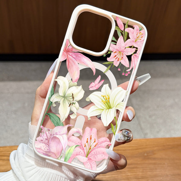 Phone Case - Apple Magnetic Phone Case with Lily Flower And Butterfly Design, Transparent Anti-Drop Protective Cover, Compatible with for Iphone 17 Air/16/15/14/13/12/11/Plus/Pro/Pro Max And Galaxy S22/S23/S24 FE/S25/S26 ULTRA PLUS. It Is The First