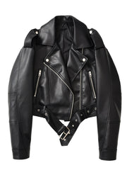 2025 Short Faux Leather Jacket Spring And Autumn American Retro Temperament Motorcycle Jacket Top Coat Women'S Clothing