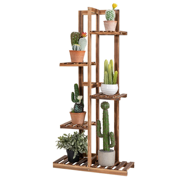 5-Tier Wood 6 Pots Plant Stand Free-Standing Display Shelf
