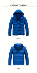 Men's Stand Collar Hooded Jacket - Warm, Windproof Thickened Coat, Detachable Hood, Solid Color Design, Thickened Nylon Fabric for Cold Weather, Casual Style, Zip Closure, Dry Clean Only, Winter Stand Collar Hooded Thickened Coat