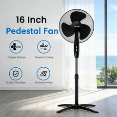 16inch Oscillating Pedestal Floor Fan Standing Air Cooling 3 Speed Cool Setting Electric Silent for Home, Office & Bedroom Living Room