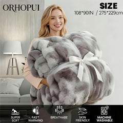 Luxury King Size Faux Fur Blanket, Double Sided Bubble Plush Throw, Machine Washable & Anti-Shedding, Oversized Warm Bedspread for Bed Sofa, Perfect Valentine's Day Gift for Couples - All-Season Faux Fur Throw Blanket - 274.32x228.6 cm - Printed Grey