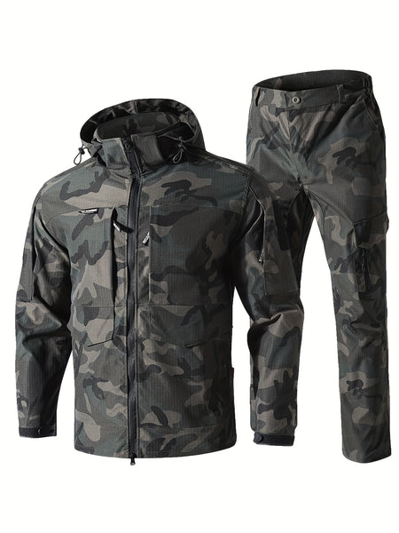Men'S Outdoor Camouflage Jacket And Pants Set. Long Trousers, Cargo Pants for Men, Suitable for Spring And Autumn. Features Multiple Pockets, Zipper, And Mesh Fabric. Ideal for Fishing And Hiking