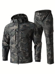 Men'S Outdoor Camouflage Jacket And Pants Set. Long Trousers, Cargo Pants for Men, Suitable for Spring And Autumn. Features Multiple Pockets, Zipper, And Mesh Fabric. Ideal for Fishing And Hiking