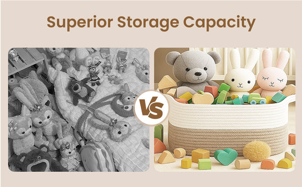 65L Large Storage Basket Blanket Baskets in Living Room, Nursery, Bedroom, Cotton Rope Baskets for Towels, Books, Toys, Dirty Clothes, Baby Storage Organiser, Grey, 65L