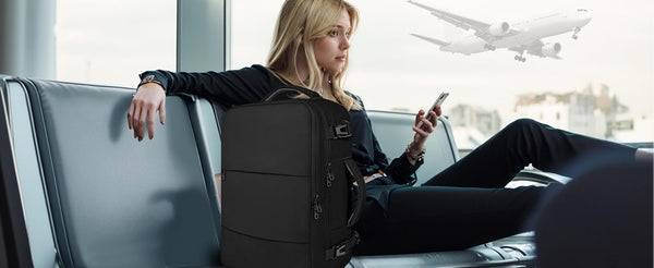 Large 45x36x20 Black Laptop Backpack for Women, Cabin Bag for EasyJet Underseat Use, Carry On Rucksack with Shoe Pouch, Organiser Pockets for Office, School, Travel and Daily Commute