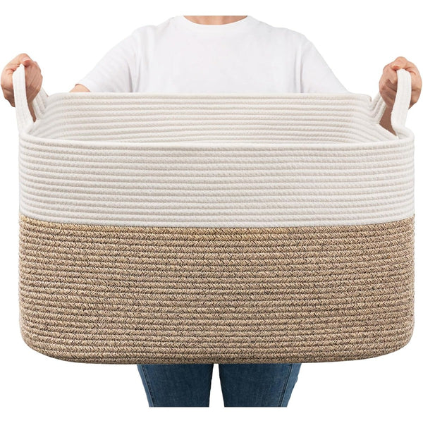 65L Large Storage Basket Blanket Baskets in Living Room, Nursery, Bedroom, Cotton Rope Baskets for Towels, Books, Toys, Dirty Clothes, Baby Storage Organiser, Grey, 65L
