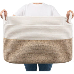 65L Large Storage Basket Blanket Baskets in Living Room, Nursery, Bedroom, Cotton Rope Baskets for Towels, Books, Toys, Dirty Clothes, Baby Storage Organiser, Grey, 65L