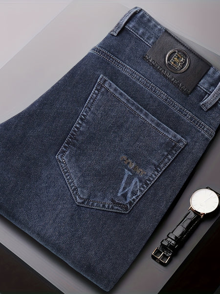 2026 New Men's Jeans, Business Slim Fit Straight-Leg Stretch Denim Pants, Washed Casual Long Trousers for Men