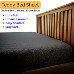 Luxury Teddy Brushed Fleece Fitted Sheet Charcoal | Easy Care Bed Linen with Elastic Corners 25cm Deep Pocket | Plain Dyed Super Soft and Snuggly Winter Bedding | Fluffy, Comfortable and Warm Thermal Bed Sheet | Cosy and Luxury Fit for Cold Nights | Machi
