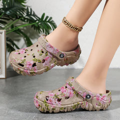 Women'S Floral Print Thick Sole Clogs, Dual-Use Adjustable Strap EVA Garden Shoes, Non-Slip Thick Sole, Summer Beach Wear, Women Shoes