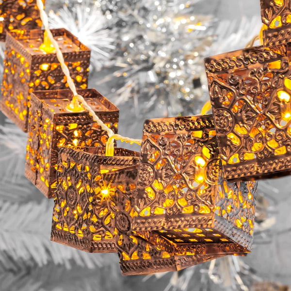 GloBrite 20 LED Outdoor Antique Lantern Chain Light with Moroccan Style Light - Hanging Metal Lanterns Landscape Lights for Porch Patio Yard Porch Decorations