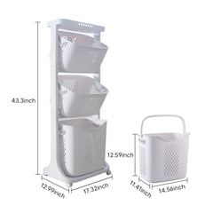 2-Tier/4-Tier Rolling Laundry Cart with Removable Baskets - Heavy-Duty Plastic Frame & Wheeled Hamper Organizer, Modern Bathroom Storage Cart Suitable for,, Dorm, Hotel - Space-Saving Clothes Sorting System, Laundry Baskets