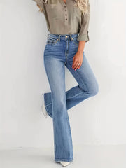 Women's Vintage Light Blue High-Waist Stretch Bootcut Jeans, Slim Fit with Tummy Control, Flattering and Leg-Lengthening, Y2K Street Style for Daily Casual Wear, Soft Washed, Breathable, Skin-Friendly, Suitable for All Seasons, Machine Washable