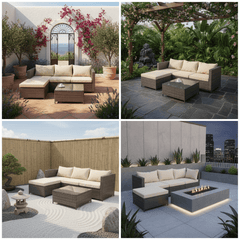 Rattan Garden Furniture 3 Piece Corner Sofa Set PE Wicker Patio Table and Chairs with Cushion