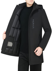 Hat-less Mid-Length Faux Winter Padded Checkered Lining Coat with Double Inner Pockets and Ribbed Cuffs