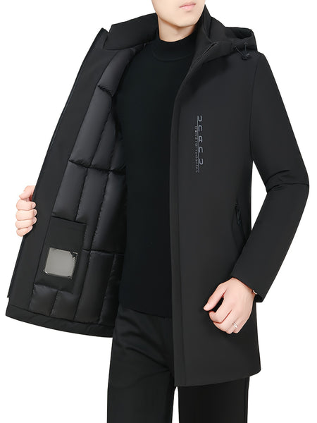 Hat-less Mid-Length Faux Winter Padded Checkered Lining Coat with Double Inner Pockets and Ribbed Cuffs