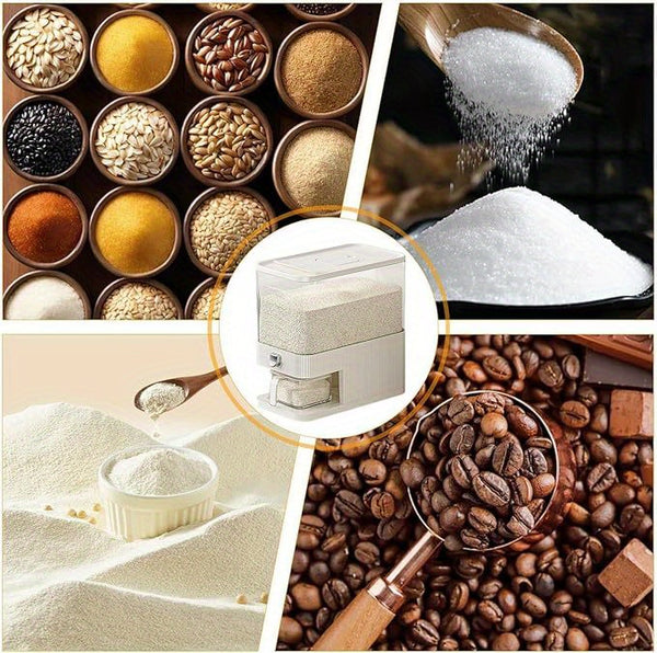 4.54 KG Kitchen Rice Storage Container - White Plastic Flip-Top Grain Bin with Press-to-Open Lid, Multi-Purpose Organizer for Rice, Flour, and Dry Goods, Kitchen Storage Solution|Modern Kitchen Accessory|Durable Plastic Bin, Rice Cooker