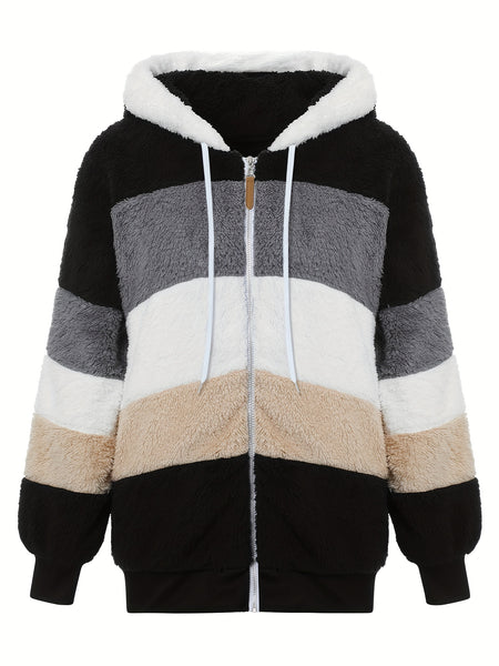Women'S Faux Fur Shearling Fleece Jacket - Full-Zip Hooded Coat with Full-Length Zipper, Plush Fleece Lining, Purple & Winter Jacket for Cold Weather