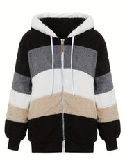 Women'S Faux Fur Shearling Fleece Jacket - Full-Zip Hooded Coat with Full-Length Zipper, Plush Fleece Lining, Purple & Winter Jacket for Cold Weather