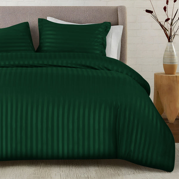 Premium Hotel Quality Satin Stripe Duvet Cover Set Double with Pillowcases | Reversible Soft Quilt Bedding | Easy Care Breathable Luxury Quilt Cover