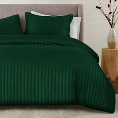 Premium Hotel Quality Satin Stripe Duvet Cover Set Double with Pillowcases | Reversible Soft Quilt Bedding | Easy Care Breathable Luxury Quilt Cover